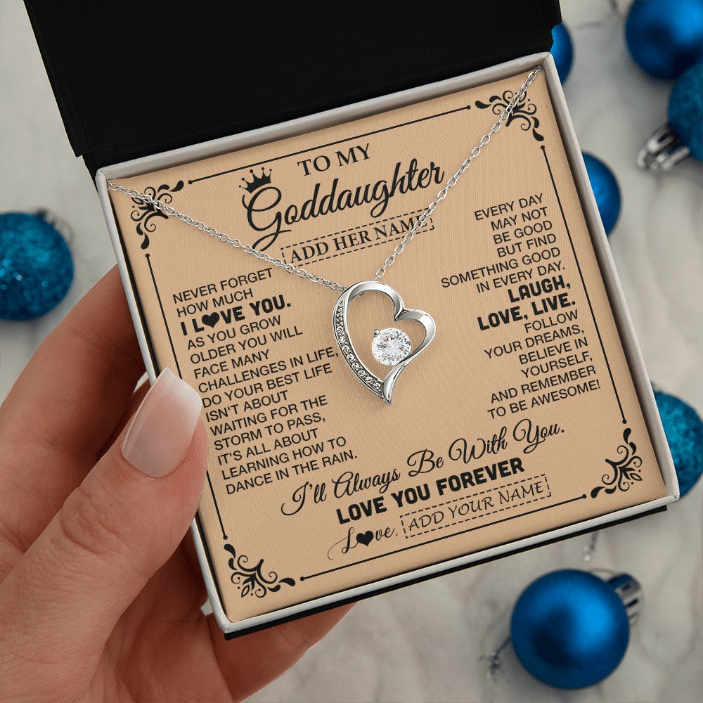 Forever Love Necklace 14K White Gold Finish | 2 | Personalized To My Goddaughter Gifts Necklace From Godmother Never Forget How Much I Love You Goddaughter Birthday Gifts Christmas Gift Box Message Card | https://teecentury.