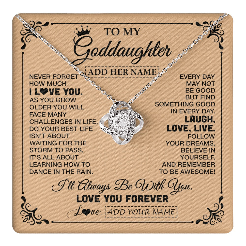 Love Knot Necklace 14K White Gold Finish | 1 | Personalized To My Goddaughter Gifts Necklace From Godmother Never Forget How Much I Love You Goddaughter Birthday Gifts Christmas Gift Box Message Card | https://teecentury.