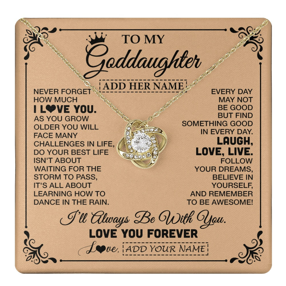 Love Knot Necklace 18K Yellow Gold Finish | 1 | Personalized To My Goddaughter Gifts Necklace From Godmother Never Forget How Much I Love You Goddaughter Birthday Gifts Christmas Gift Box Message Card | https://teecentury.