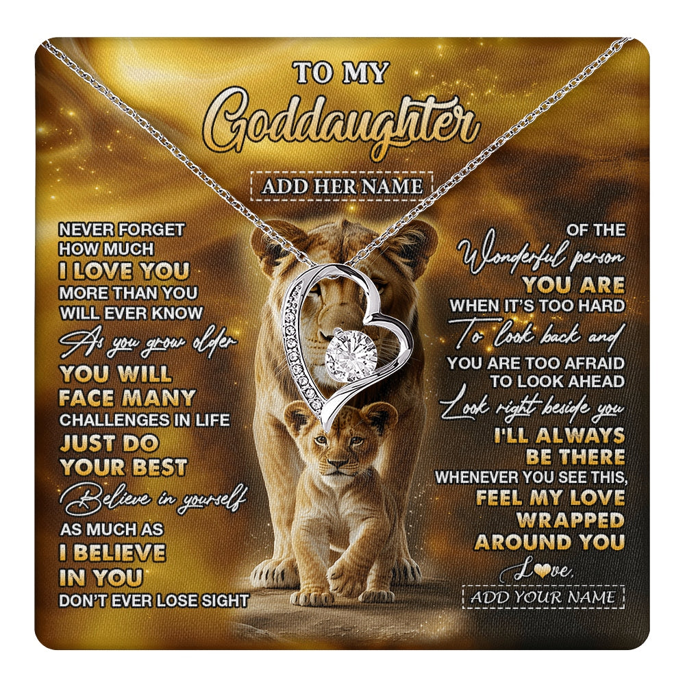 Forever Love Necklace 14K White Gold Finish | 1 | Personalized To My Goddaughter Gifts Necklace From Godmother Never Forget How Much I Love You Lion Goddaughter Birthday Gifts Christmas Gift Box Message Card | https://teecentury.