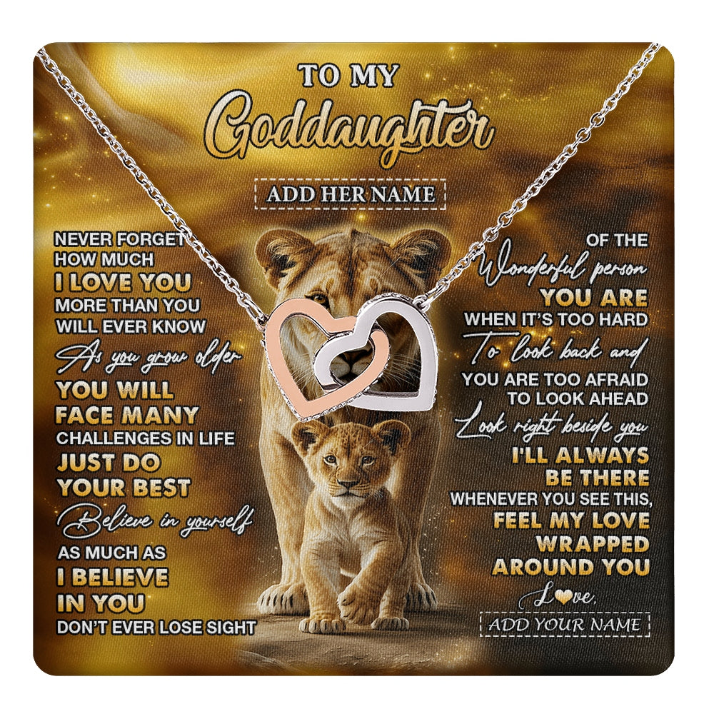 Interlocking Hearts Necklace Stainless Steel & Rose Gold Finish | 1 | Personalized To My Goddaughter Gifts Necklace From Godmother Never Forget How Much I Love You Lion Goddaughter Birthday Gifts Christmas Gift Box Message Card | https://teecentury.