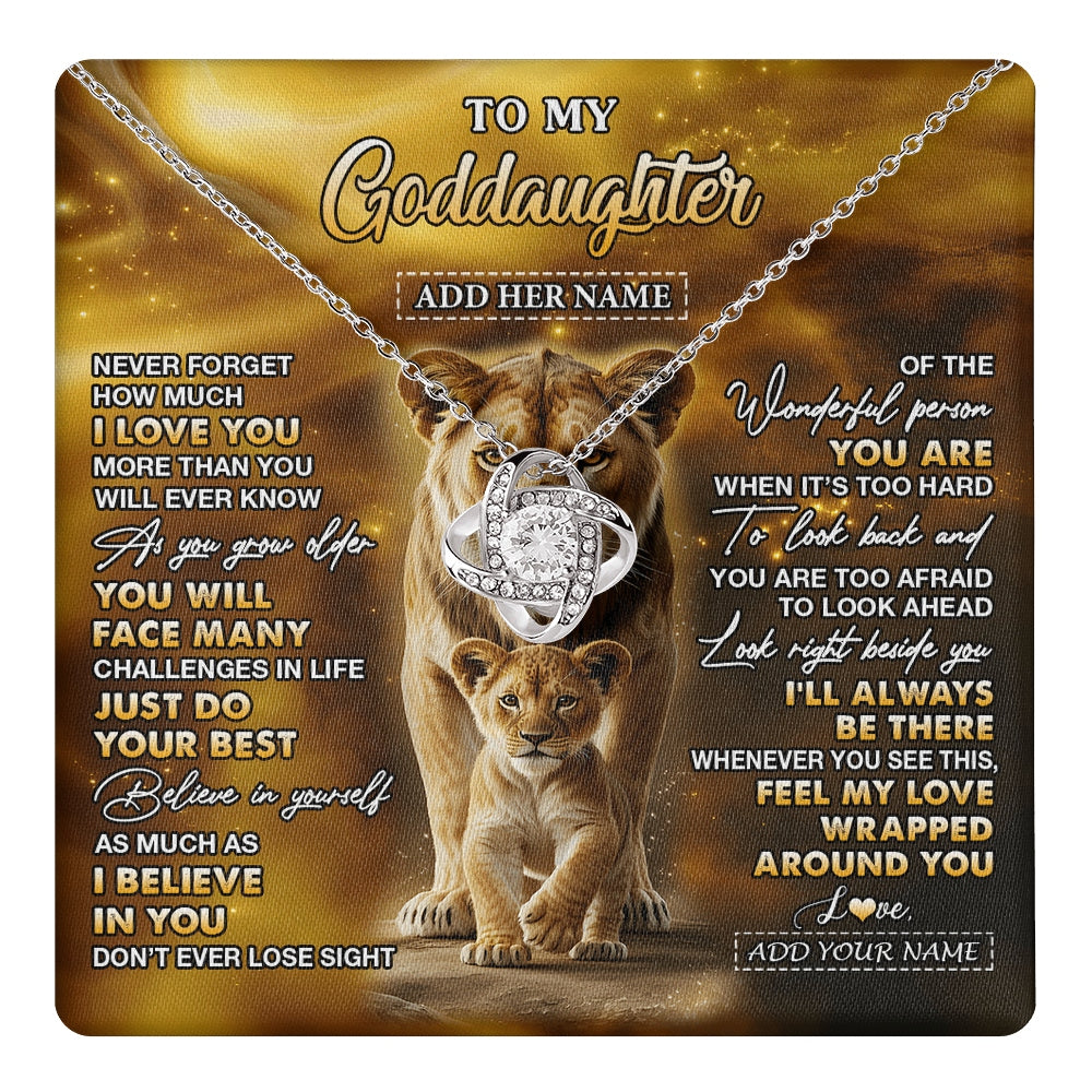 Love Knot Necklace 14K White Gold Finish | 1 | Personalized To My Goddaughter Gifts Necklace From Godmother Never Forget How Much I Love You Lion Goddaughter Birthday Gifts Christmas Gift Box Message Card | https://teecentury.