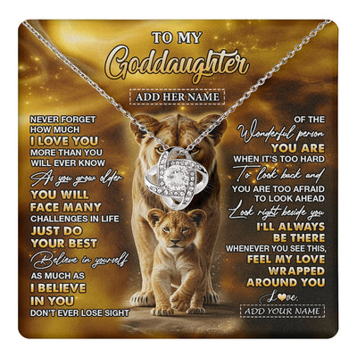 Love Knot Necklace 14K White Gold Finish | 1 | Personalized To My Goddaughter Gifts Necklace From Godmother Never Forget How Much I Love You Lion Goddaughter Birthday Gifts Christmas Gift Box Message Card | https://teecentury.