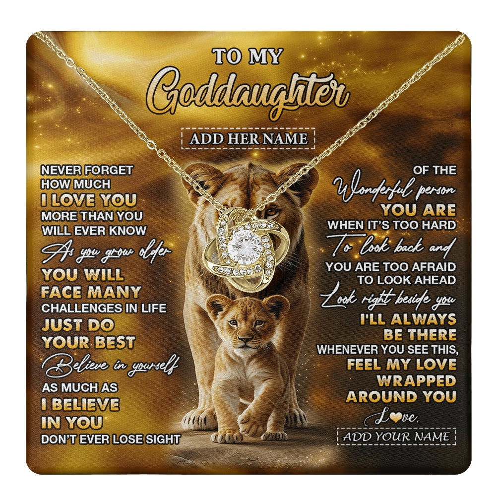 Love Knot Necklace 18K Yellow Gold Finish | 1 | Personalized To My Goddaughter Gifts Necklace From Godmother Never Forget How Much I Love You Lion Goddaughter Birthday Gifts Christmas Gift Box Message Card | https://teecentury.