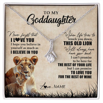 Alluring Beauty Necklace 14K White Gold Finish | Personalized To My Goddaughter Gifts Necklace From Godmother Old Lion Goddaughter Jewelry Birthday Gifts Graduation Christmas Customized Gift Box Message Card | teecentury