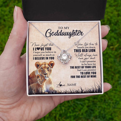 Love Knot Necklace 14K White Gold Finish | Personalized To My Goddaughter Gifts Necklace From Godmother Old Lion Goddaughter Jewelry Birthday Gifts Graduation Christmas Customized Gift Box Message Card | teecentury