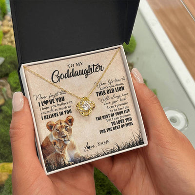 Love Knot Necklace 18K Yellow Gold Finish | Personalized To My Goddaughter Gifts Necklace From Godmother Old Lion Goddaughter Jewelry Birthday Gifts Graduation Christmas Customized Gift Box Message Card | teecentury