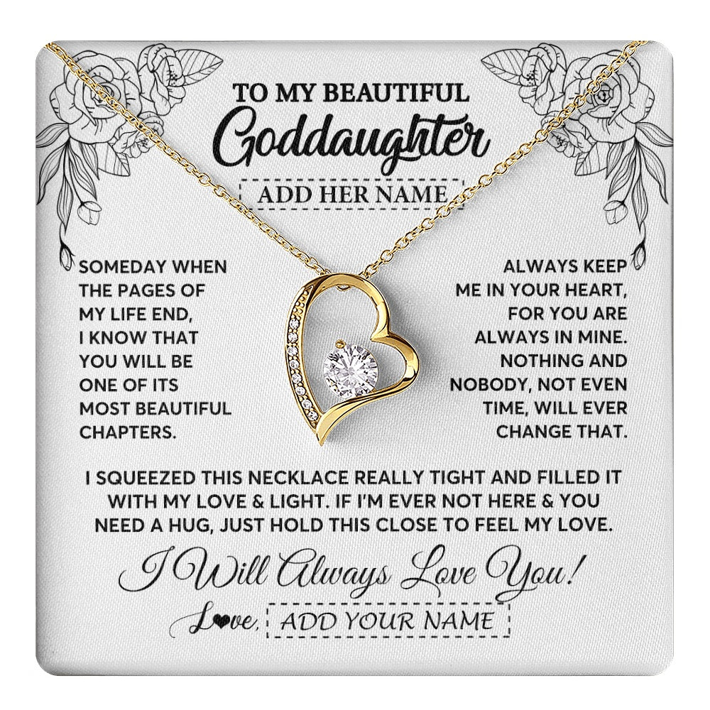 Forever Love Necklace 18K Yellow Gold Finish | 1 | Personalized To My Goddaughter Gifts Necklace From Godmother Someday When The Pages Birthday Goddaughter Christmas Graduation Jewelry Gift Box Message Card | https://teecentury.