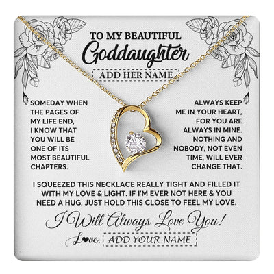 Forever Love Necklace 18K Yellow Gold Finish | 1 | Personalized To My Goddaughter Gifts Necklace From Godmother Someday When The Pages Birthday Goddaughter Christmas Graduation Jewelry Gift Box Message Card | https://teecentury.