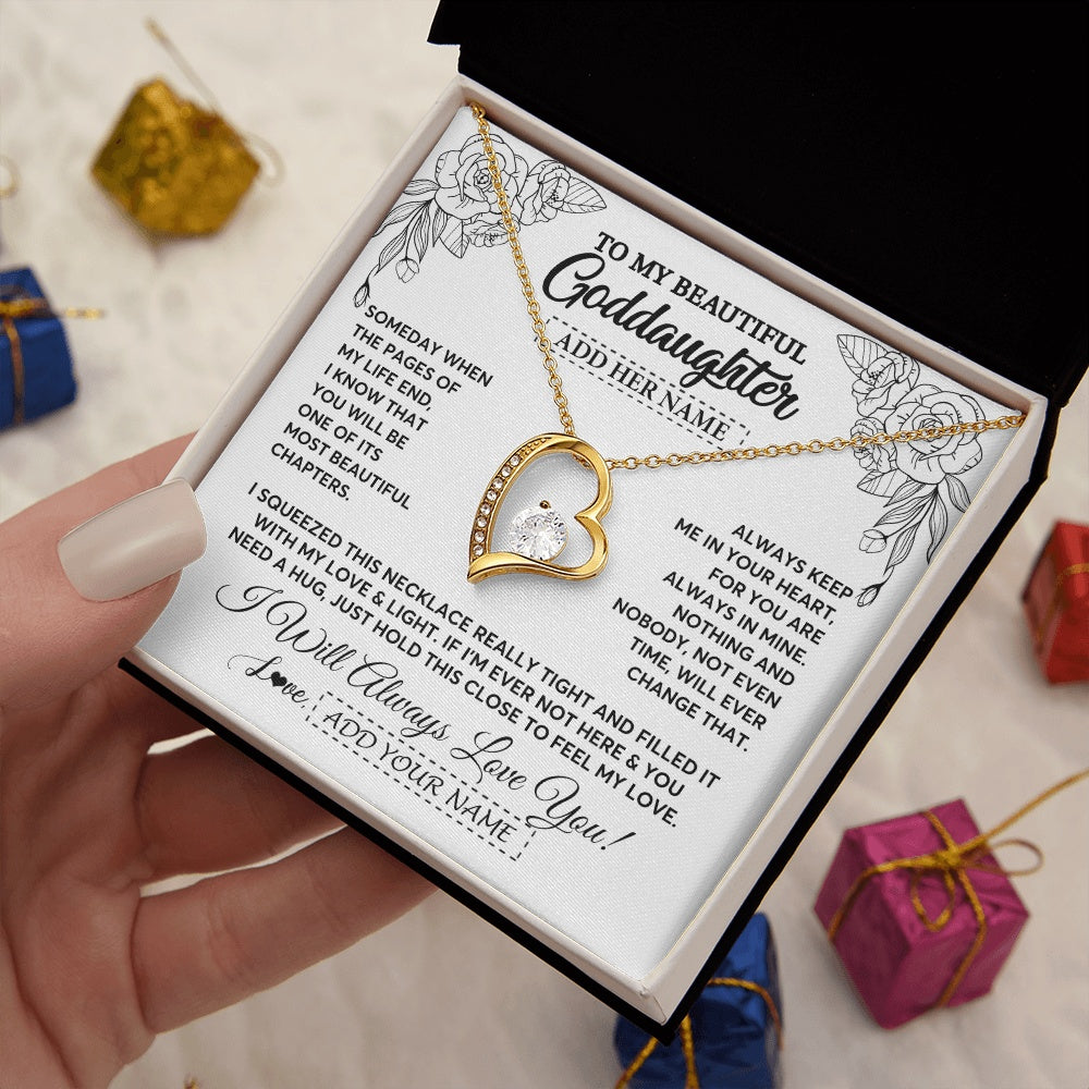 Forever Love Necklace 18K Yellow Gold Finish | 2 | Personalized To My Goddaughter Gifts Necklace From Godmother Someday When The Pages Birthday Goddaughter Christmas Graduation Jewelry Gift Box Message Card | https://teecentury.
