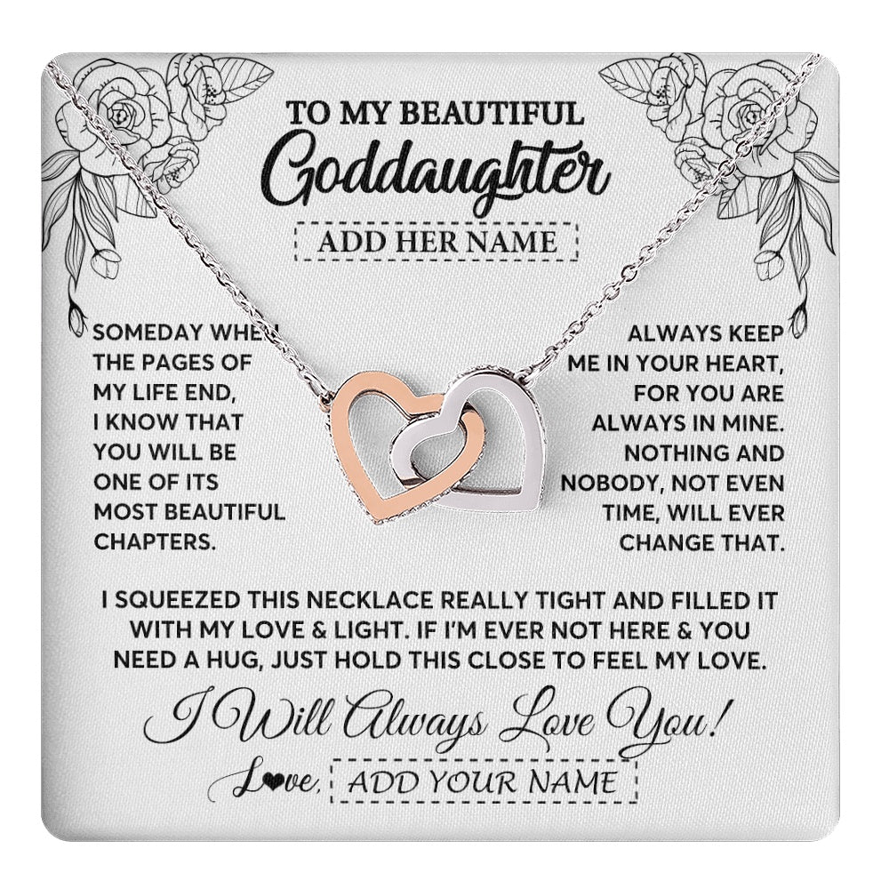 Interlocking Hearts Necklace Stainless Steel & Rose Gold Finish | 1 | Personalized To My Goddaughter Gifts Necklace From Godmother Someday When The Pages Birthday Goddaughter Christmas Graduation Jewelry Gift Box Message Card | https://teecentury.