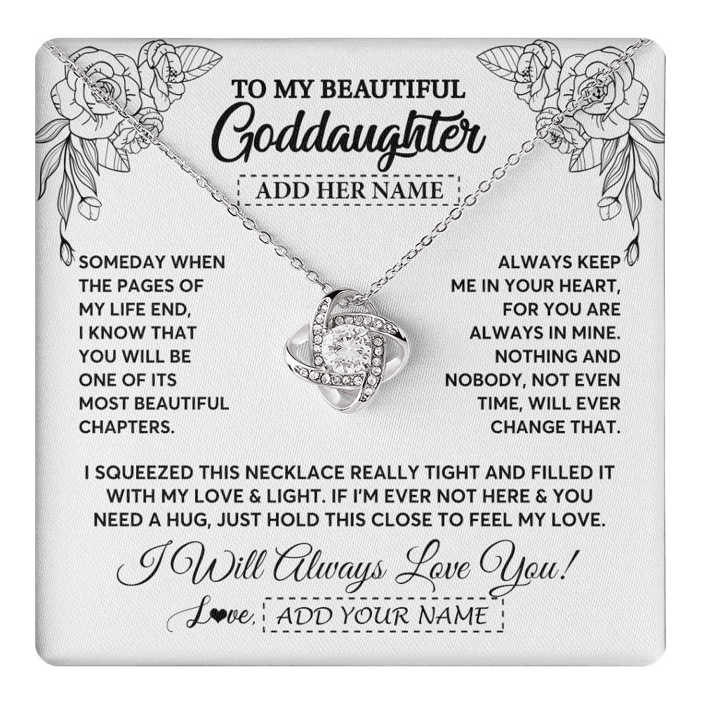 Love Knot Necklace 14K White Gold Finish | 1 | Personalized To My Goddaughter Gifts Necklace From Godmother Someday When The Pages Birthday Goddaughter Christmas Graduation Jewelry Gift Box Message Card | https://teecentury.