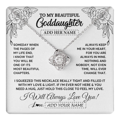 Love Knot Necklace 14K White Gold Finish | 1 | Personalized To My Goddaughter Gifts Necklace From Godmother Someday When The Pages Birthday Goddaughter Christmas Graduation Jewelry Gift Box Message Card | https://teecentury.