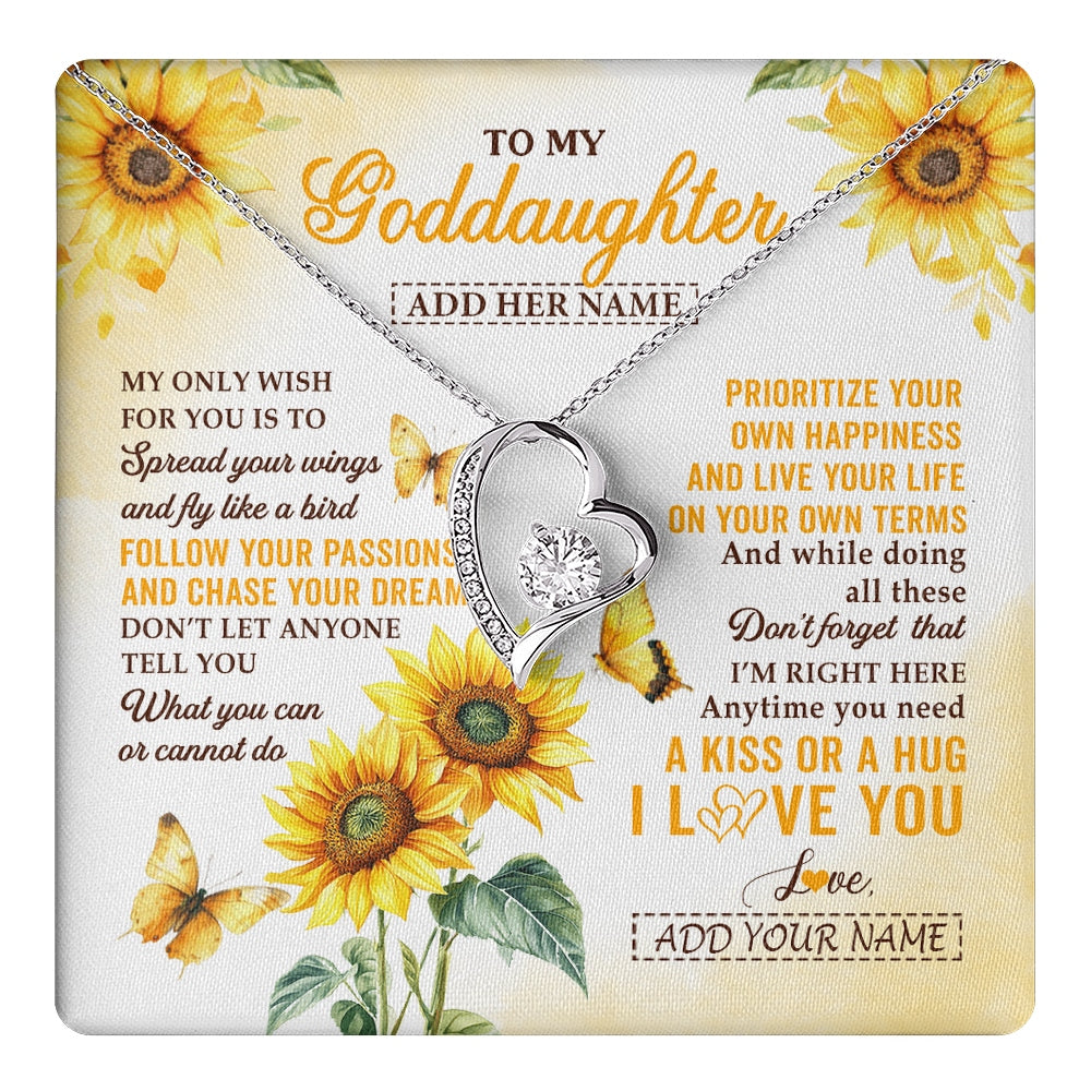 Forever Love Necklace 14K White Gold Finish | 1 | Personalized To My Goddaughter Gifts Necklace From Godmother Sunflower My Only Wish For You Goddaughter Birthday Gifts Christmas Custom Gift Box Message Card | https://teecentury.