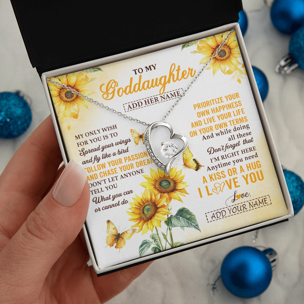 Forever Love Necklace 14K White Gold Finish | 2 | Personalized To My Goddaughter Gifts Necklace From Godmother Sunflower My Only Wish For You Goddaughter Birthday Gifts Christmas Custom Gift Box Message Card | https://teecentury.