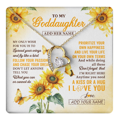 Forever Love Necklace 18K Yellow Gold Finish | 1 | Personalized To My Goddaughter Gifts Necklace From Godmother Sunflower My Only Wish For You Goddaughter Birthday Gifts Christmas Custom Gift Box Message Card | https://teecentury.