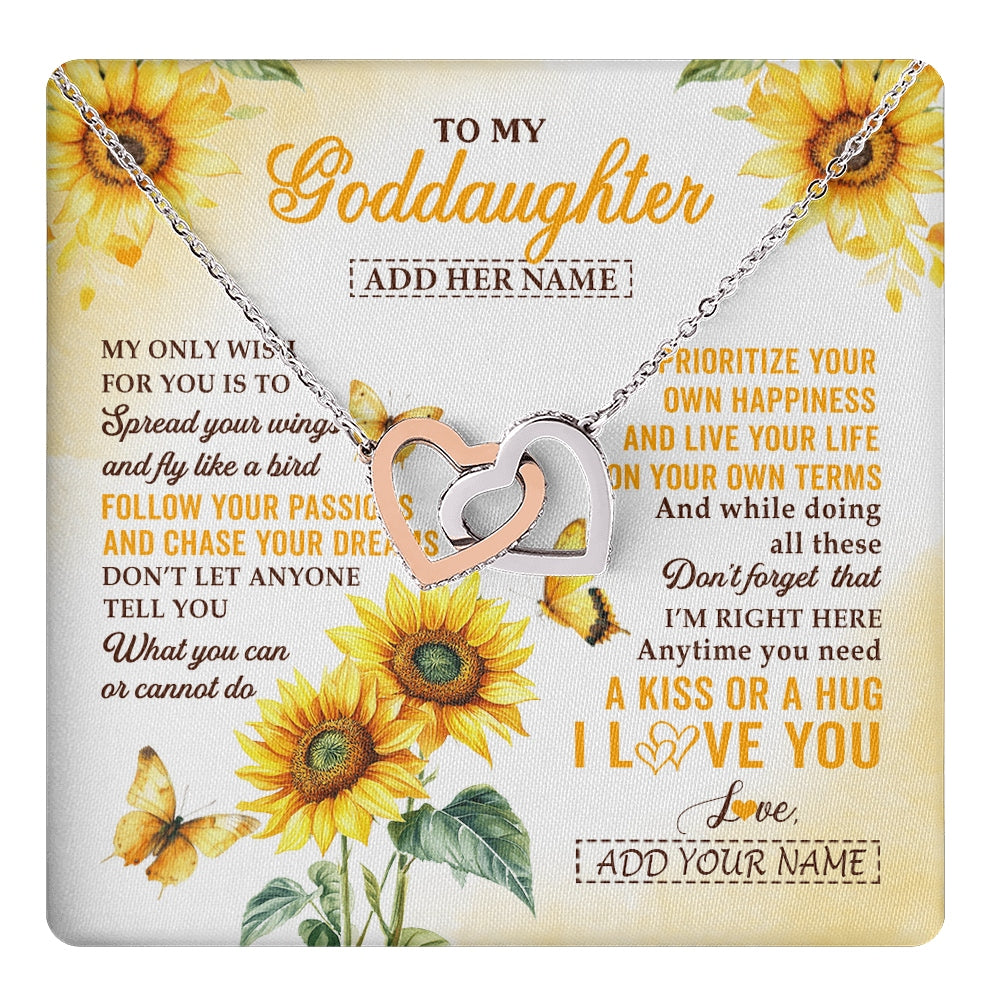 Interlocking Hearts Necklace Stainless Steel & Rose Gold Finish | 1 | Personalized To My Goddaughter Gifts Necklace From Godmother Sunflower My Only Wish For You Goddaughter Birthday Gifts Christmas Custom Gift Box Message Card | https://teecentury.