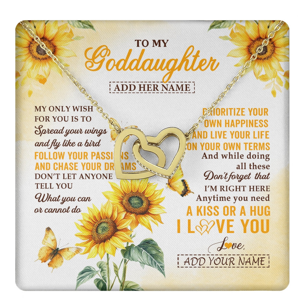 Interlocking Hearts Necklace 18K Yellow Gold Finish | 1 | Personalized To My Goddaughter Gifts Necklace From Godmother Sunflower My Only Wish For You Goddaughter Birthday Gifts Christmas Custom Gift Box Message Card | https://teecentury.