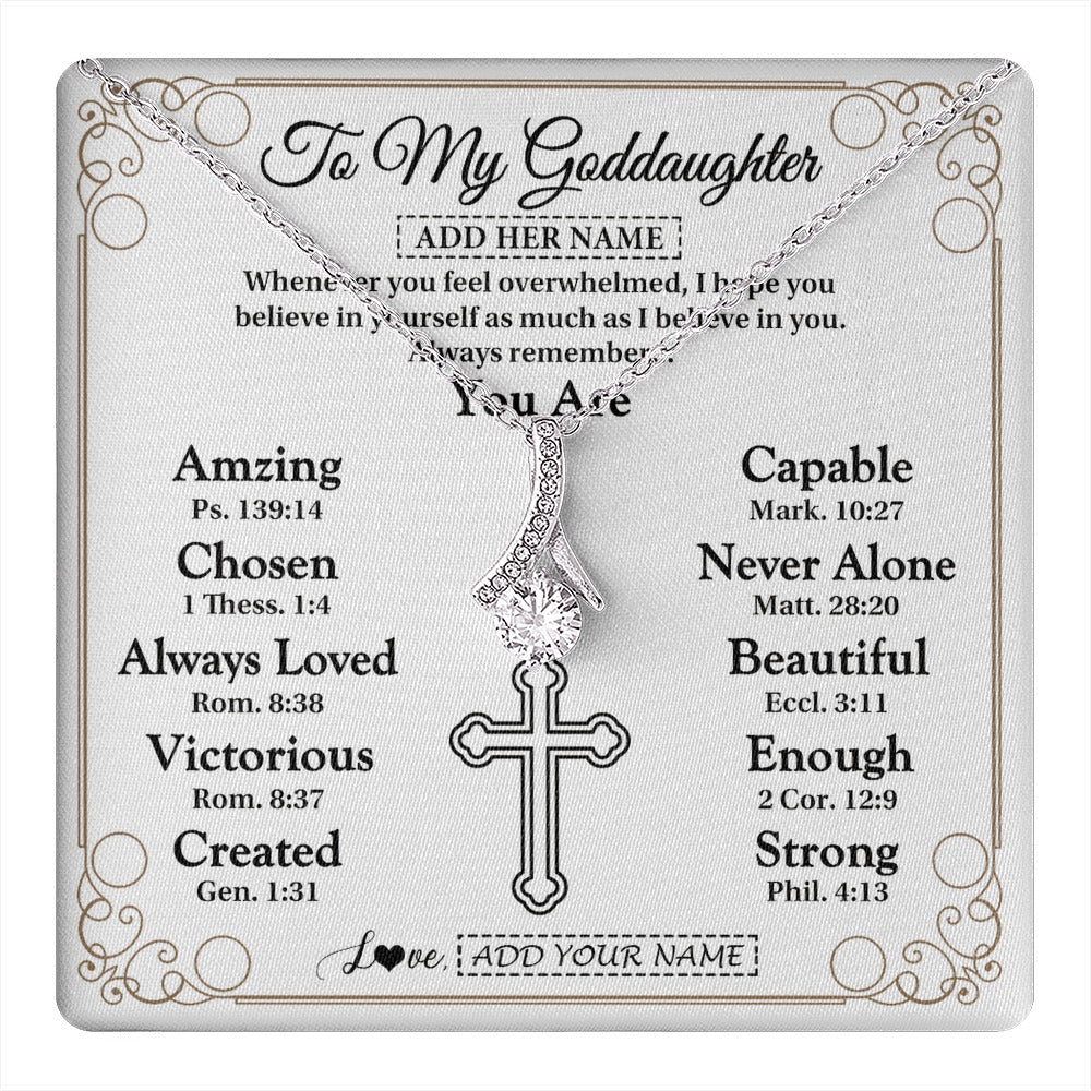 Alluring Beauty Necklace 14K White Gold Finish | 1 | Personalized To My Goddaughter Gifts Necklace From Godmother Uncle Christ Christian Gifts For Goddaughter Birthday Christmas Custom Gift Box Message Card | https://teecentury.