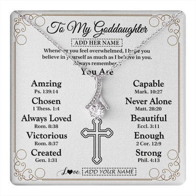 Alluring Beauty Necklace 14K White Gold Finish | 1 | Personalized To My Goddaughter Gifts Necklace From Godmother Uncle Christ Christian Gifts For Goddaughter Birthday Christmas Custom Gift Box Message Card | https://teecentury.