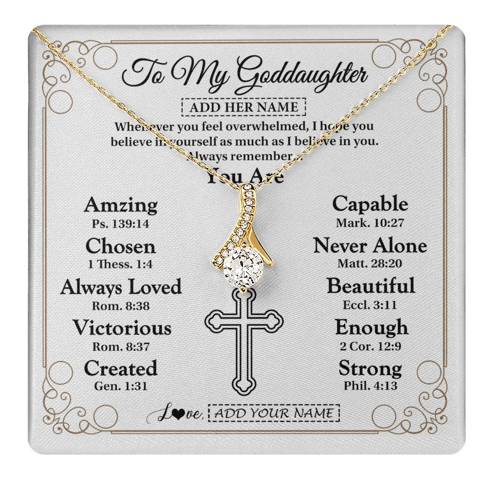Alluring Beauty Necklace 18K Yellow Gold Finish | 1 | Personalized To My Goddaughter Gifts Necklace From Godmother Uncle Christ Christian Gifts For Goddaughter Birthday Christmas Custom Gift Box Message Card | https://teecentury.