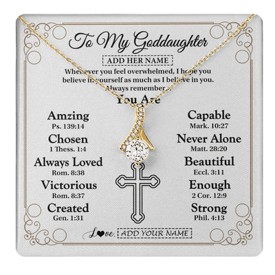 Alluring Beauty Necklace 18K Yellow Gold Finish | 1 | Personalized To My Goddaughter Gifts Necklace From Godmother Uncle Christ Christian Gifts For Goddaughter Birthday Christmas Custom Gift Box Message Card | https://teecentury.