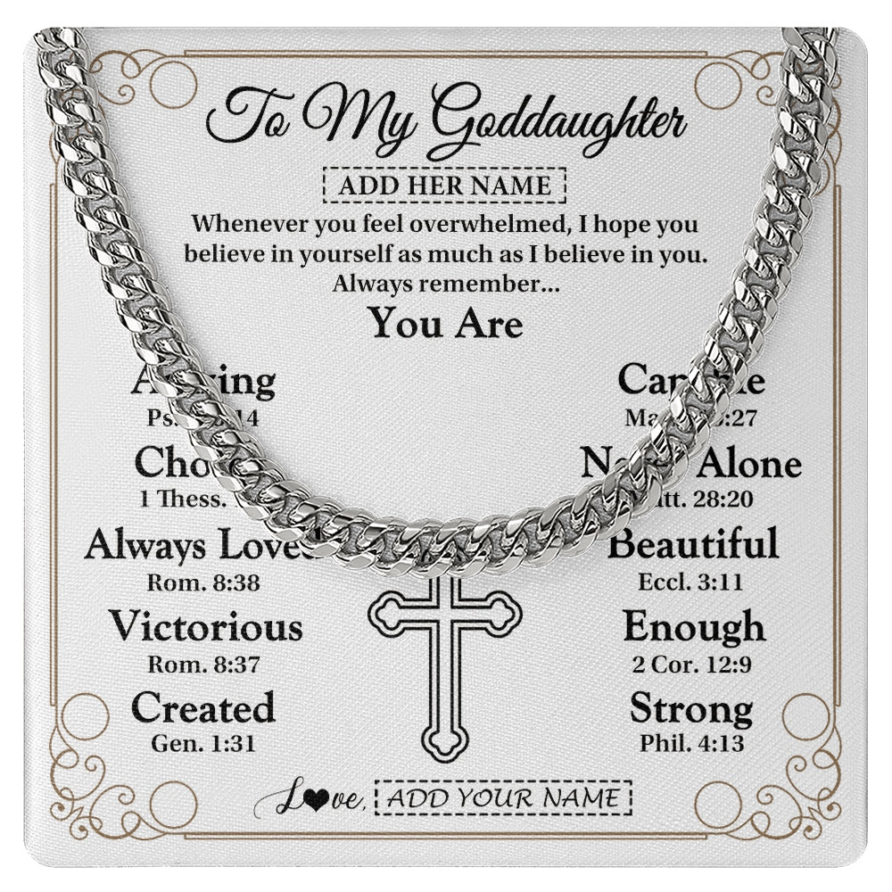 Cuban Link Chain Necklace Stainless Steel | 1 | Personalized To My Goddaughter Gifts Necklace From Godmother Uncle Christ Christian Gifts For Goddaughter Birthday Christmas Custom Gift Box Message Card | https://teecentury.