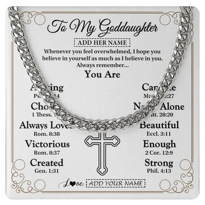 Cuban Link Chain Necklace Stainless Steel | 1 | Personalized To My Goddaughter Gifts Necklace From Godmother Uncle Christ Christian Gifts For Goddaughter Birthday Christmas Custom Gift Box Message Card | https://teecentury.