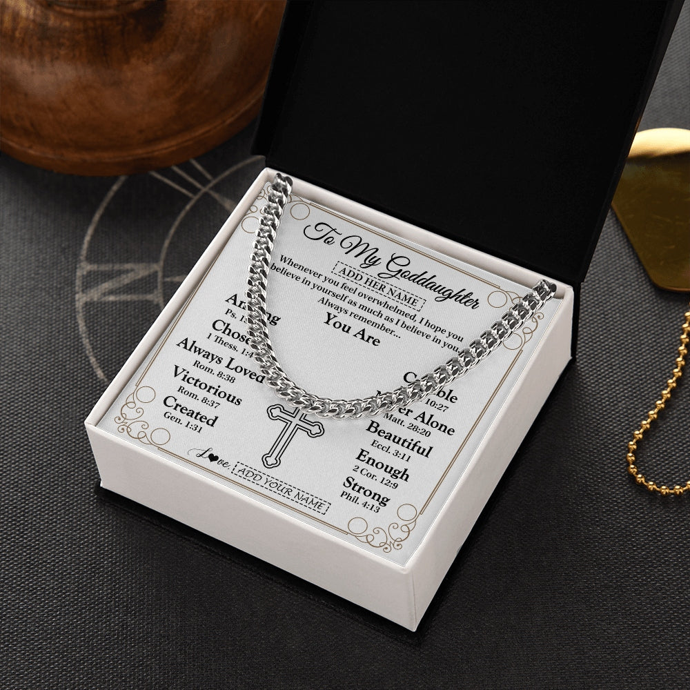 Cuban Link Chain Necklace Stainless Steel | 2 | Personalized To My Goddaughter Gifts Necklace From Godmother Uncle Christ Christian Gifts For Goddaughter Birthday Christmas Custom Gift Box Message Card | https://teecentury.