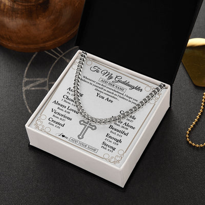 Cuban Link Chain Necklace Stainless Steel | 2 | Personalized To My Goddaughter Gifts Necklace From Godmother Uncle Christ Christian Gifts For Goddaughter Birthday Christmas Custom Gift Box Message Card | https://teecentury.