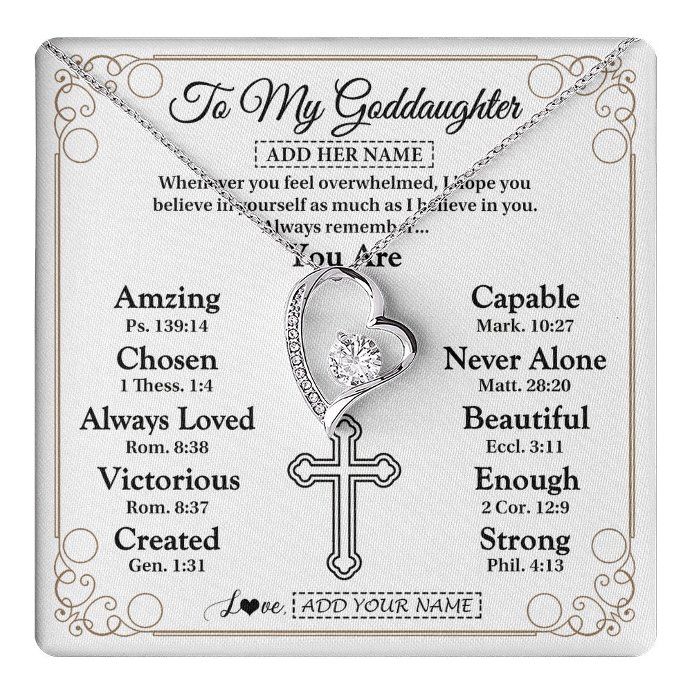 Forever Love Necklace 14K White Gold Finish | 1 | Personalized To My Goddaughter Gifts Necklace From Godmother Uncle Christ Christian Gifts For Goddaughter Birthday Christmas Custom Gift Box Message Card | https://teecentury.