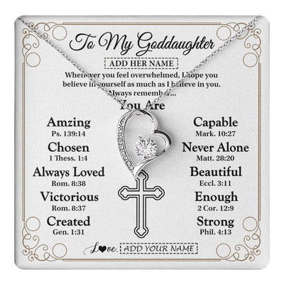 Forever Love Necklace 14K White Gold Finish | 1 | Personalized To My Goddaughter Gifts Necklace From Godmother Uncle Christ Christian Gifts For Goddaughter Birthday Christmas Custom Gift Box Message Card | https://teecentury.