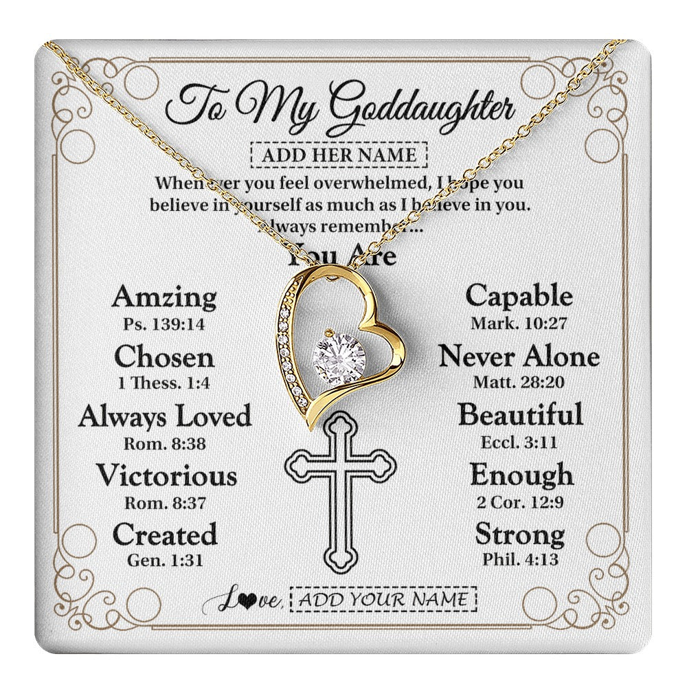 Forever Love Necklace 18K Yellow Gold Finish | 1 | Personalized To My Goddaughter Gifts Necklace From Godmother Uncle Christ Christian Gifts For Goddaughter Birthday Christmas Custom Gift Box Message Card | https://teecentury.