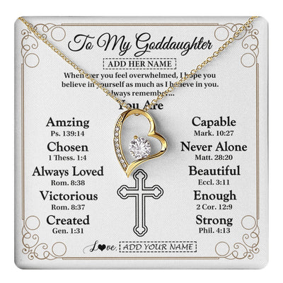 Forever Love Necklace 18K Yellow Gold Finish | 1 | Personalized To My Goddaughter Gifts Necklace From Godmother Uncle Christ Christian Gifts For Goddaughter Birthday Christmas Custom Gift Box Message Card | https://teecentury.