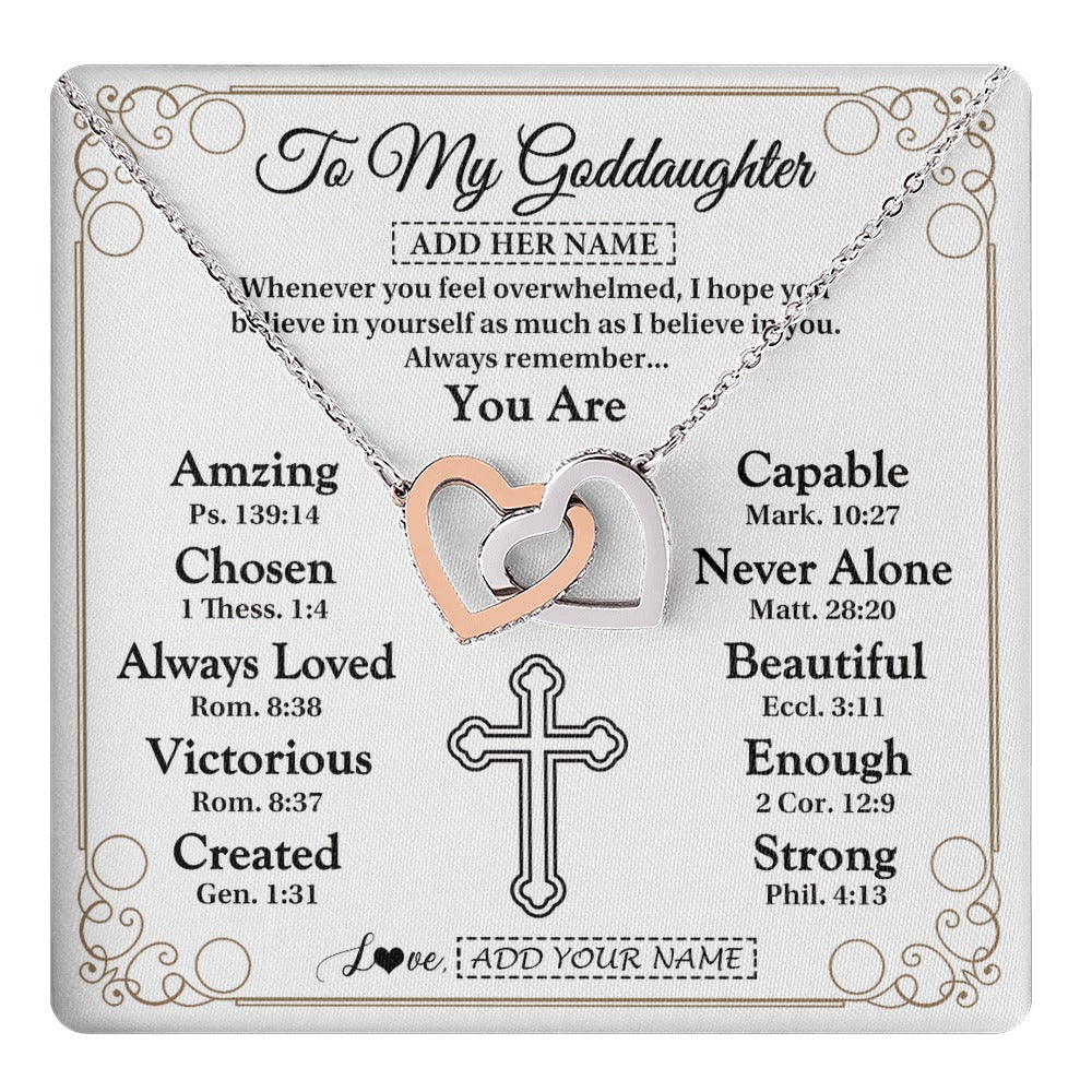 Interlocking Hearts Necklace Stainless Steel & Rose Gold Finish | 1 | Personalized To My Goddaughter Gifts Necklace From Godmother Uncle Christ Christian Gifts For Goddaughter Birthday Christmas Custom Gift Box Message Card | https://teecentury.