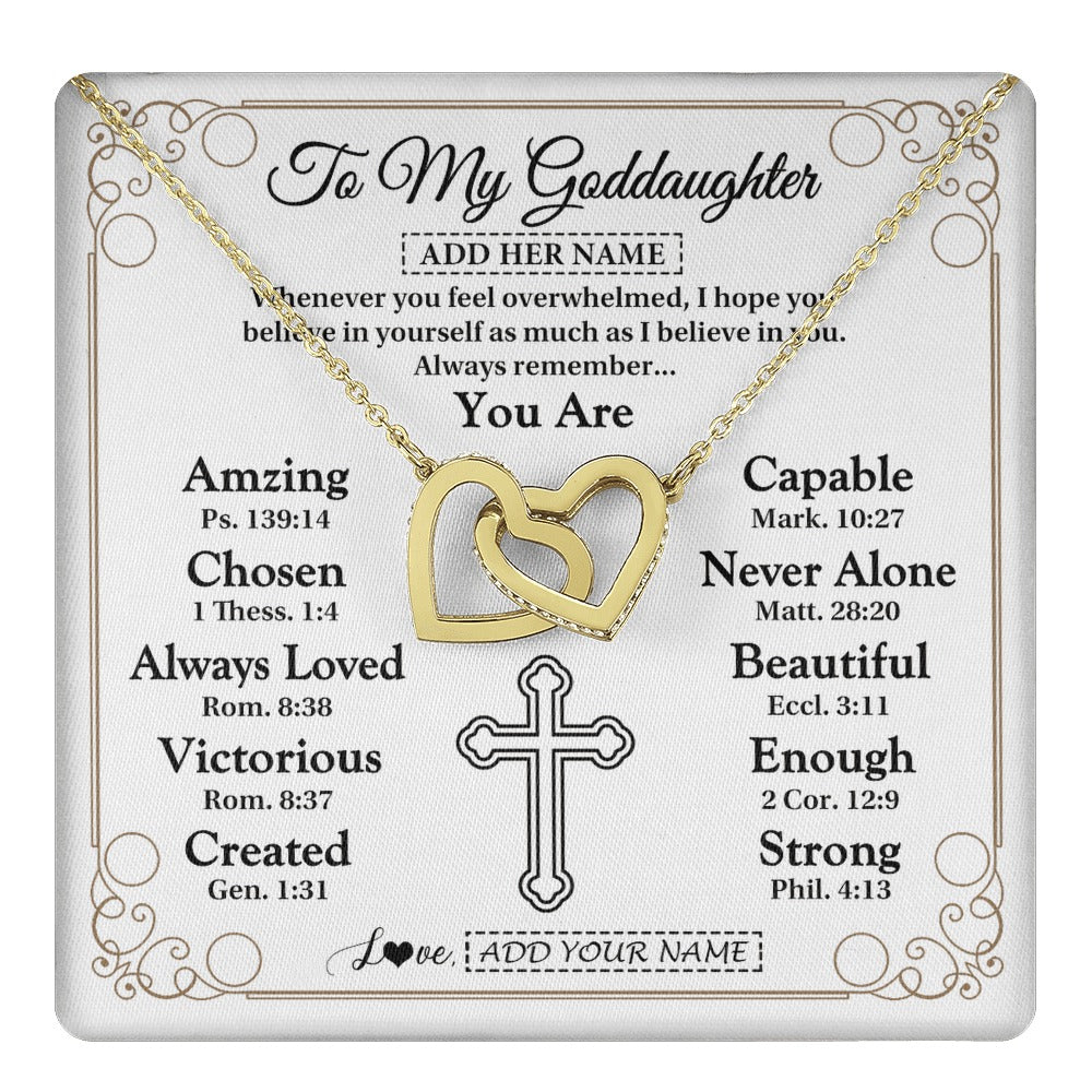 Interlocking Hearts Necklace 18K Yellow Gold Finish | 1 | Personalized To My Goddaughter Gifts Necklace From Godmother Uncle Christ Christian Gifts For Goddaughter Birthday Christmas Custom Gift Box Message Card | https://teecentury.