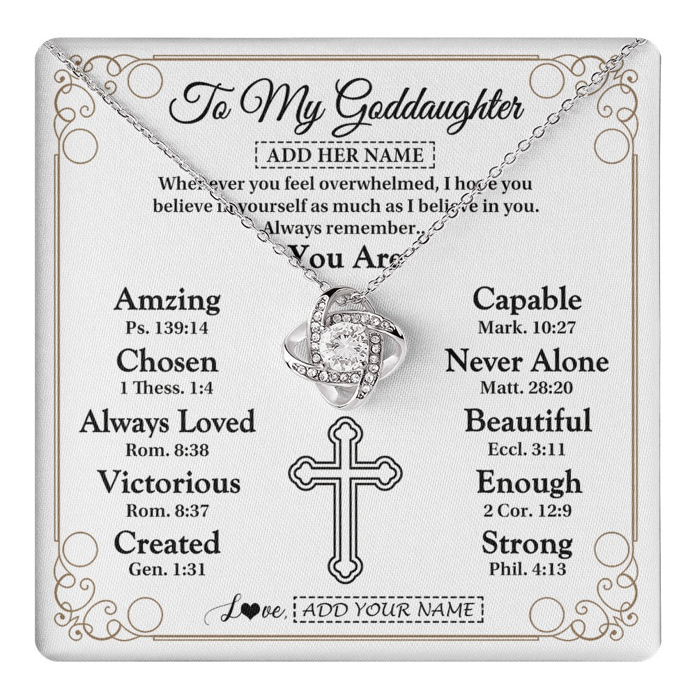Love Knot Necklace 14K White Gold Finish | 1 | Personalized To My Goddaughter Gifts Necklace From Godmother Uncle Christ Christian Gifts For Goddaughter Birthday Christmas Custom Gift Box Message Card | https://teecentury.