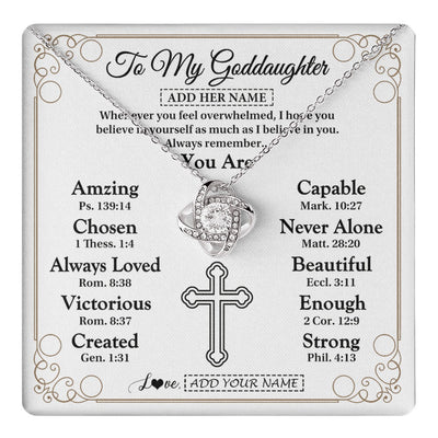 Love Knot Necklace 14K White Gold Finish | 1 | Personalized To My Goddaughter Gifts Necklace From Godmother Uncle Christ Christian Gifts For Goddaughter Birthday Christmas Custom Gift Box Message Card | https://teecentury.