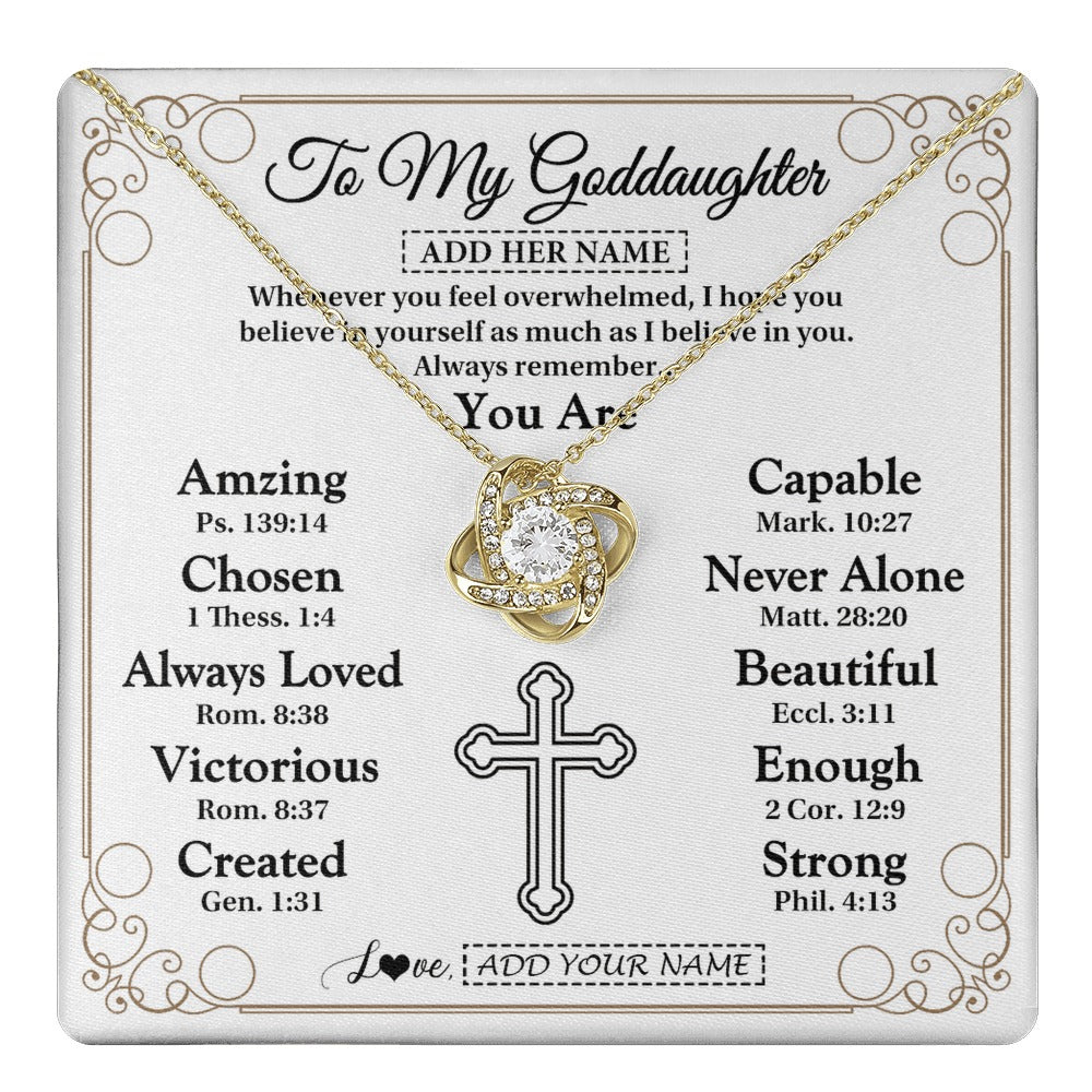 Love Knot Necklace 18K Yellow Gold Finish | 1 | Personalized To My Goddaughter Gifts Necklace From Godmother Uncle Christ Christian Gifts For Goddaughter Birthday Christmas Custom Gift Box Message Card | https://teecentury.