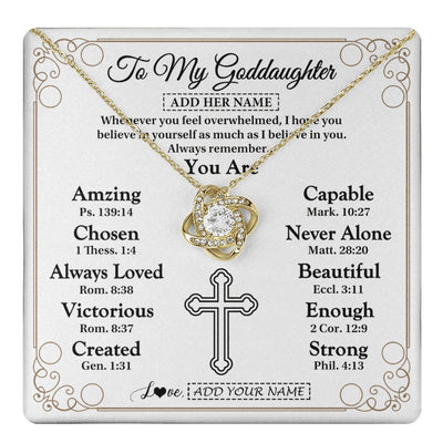 Love Knot Necklace 18K Yellow Gold Finish | 1 | Personalized To My Goddaughter Gifts Necklace From Godmother Uncle Christ Christian Gifts For Goddaughter Birthday Christmas Custom Gift Box Message Card | https://teecentury.