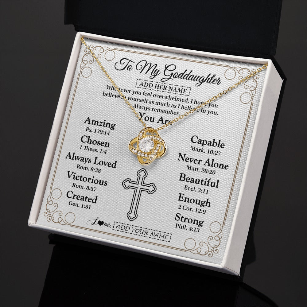 Love Knot Necklace 18K Yellow Gold Finish | 2 | Personalized To My Goddaughter Gifts Necklace From Godmother Uncle Christ Christian Gifts For Goddaughter Birthday Christmas Custom Gift Box Message Card | https://teecentury.
