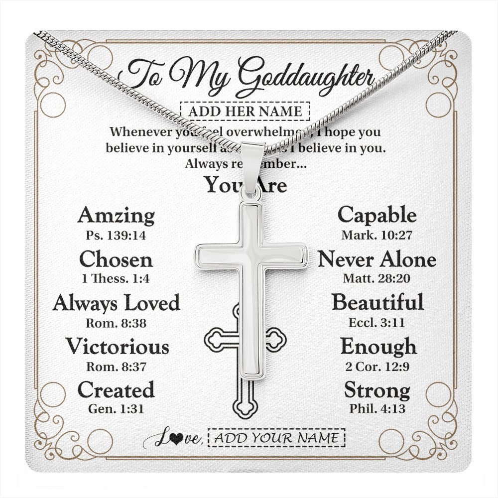 Stainless Cross Necklace Stainless Steel | 1 | Personalized To My Goddaughter Gifts Necklace From Godmother Uncle Christ Christian Gifts For Goddaughter Birthday Christmas Custom Gift Box Message Card | https://teecentury.