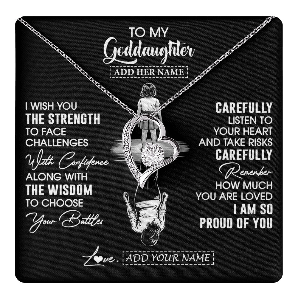 Forever Love Necklace 14K White Gold Finish | 1 | Personalized To My Goddaughter Gifts Necklace From Godmother Uncle I Wish You The Strength Goddaughter Birthday Gifts Christmas Custom Gift Box Message Card | https://teecentury.