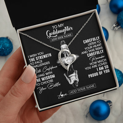 Forever Love Necklace 14K White Gold Finish | 2 | Personalized To My Goddaughter Gifts Necklace From Godmother Uncle I Wish You The Strength Goddaughter Birthday Gifts Christmas Custom Gift Box Message Card | https://teecentury.