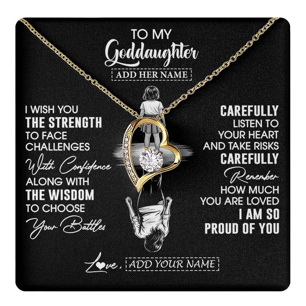 Forever Love Necklace 18K Yellow Gold Finish | 1 | Personalized To My Goddaughter Gifts Necklace From Godmother Uncle I Wish You The Strength Goddaughter Birthday Gifts Christmas Custom Gift Box Message Card | https://teecentury.