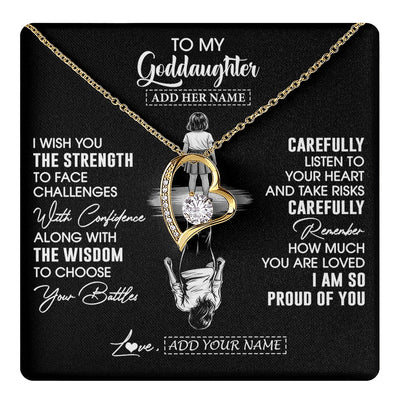 Forever Love Necklace 18K Yellow Gold Finish | 1 | Personalized To My Goddaughter Gifts Necklace From Godmother Uncle I Wish You The Strength Goddaughter Birthday Gifts Christmas Custom Gift Box Message Card | https://teecentury.
