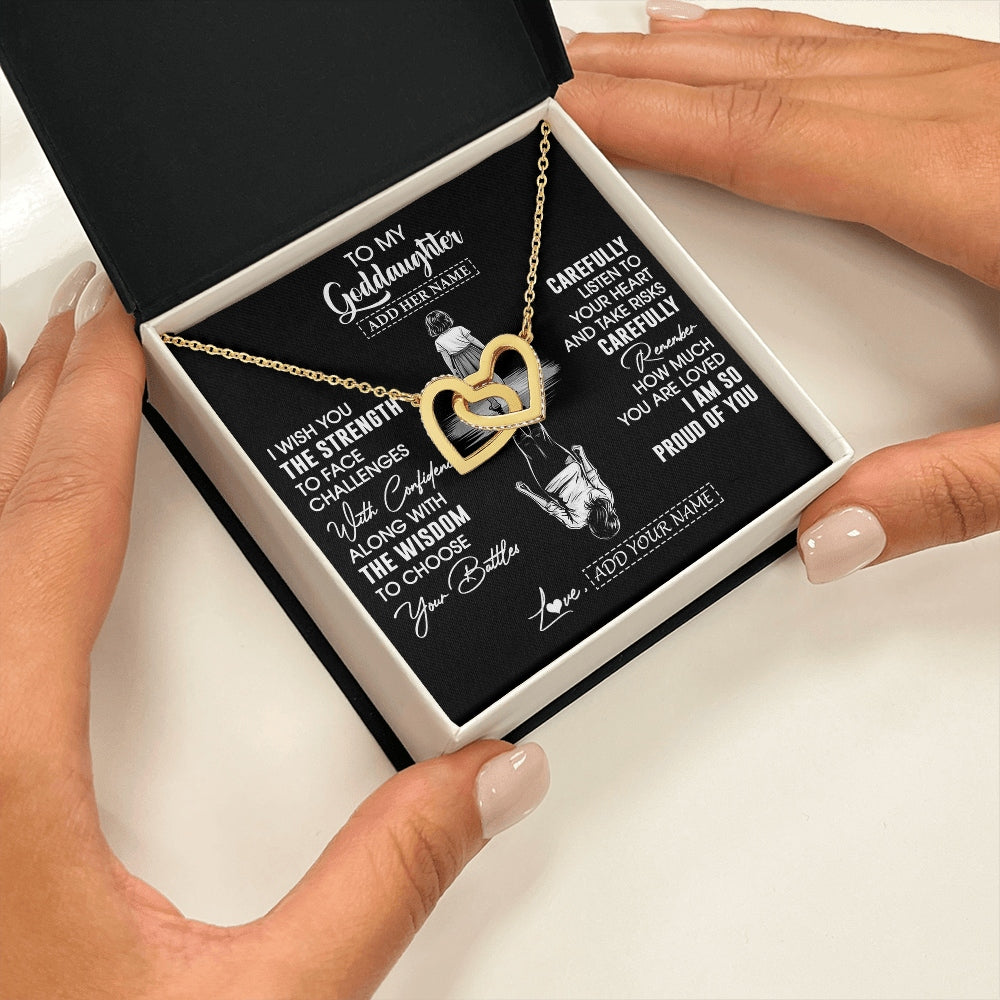 Interlocking Hearts Necklace 18K Yellow Gold Finish | 2 | Personalized To My Goddaughter Gifts Necklace From Godmother Uncle I Wish You The Strength Goddaughter Birthday Gifts Christmas Custom Gift Box Message Card | https://teecentury.