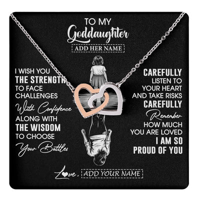 Interlocking Hearts Necklace Stainless Steel & Rose Gold Finish | 1 | Personalized To My Goddaughter Gifts Necklace From Godmother Uncle I Wish You The Strength Goddaughter Birthday Gifts Christmas Custom Gift Box Message Card | https://teecentury.