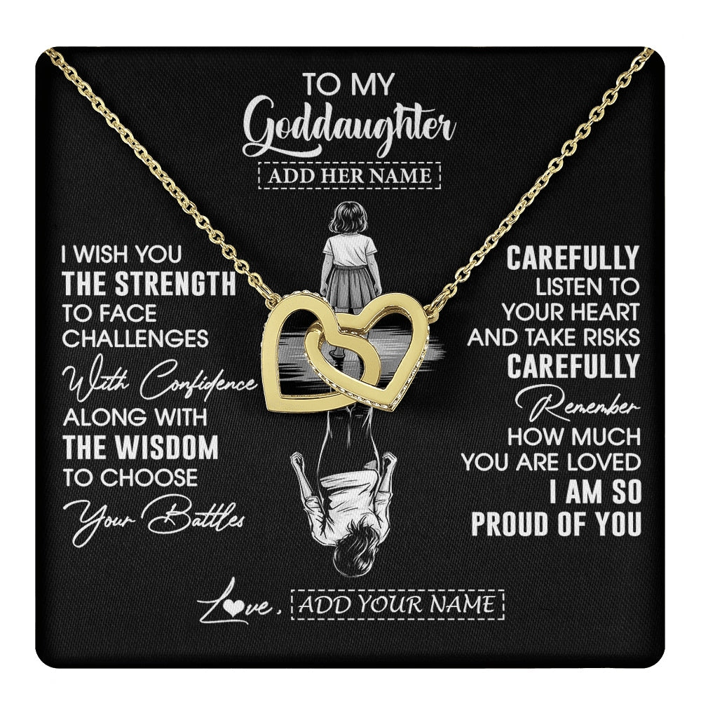 Interlocking Hearts Necklace 18K Yellow Gold Finish | 1 | Personalized To My Goddaughter Gifts Necklace From Godmother Uncle I Wish You The Strength Goddaughter Birthday Gifts Christmas Custom Gift Box Message Card | https://teecentury.