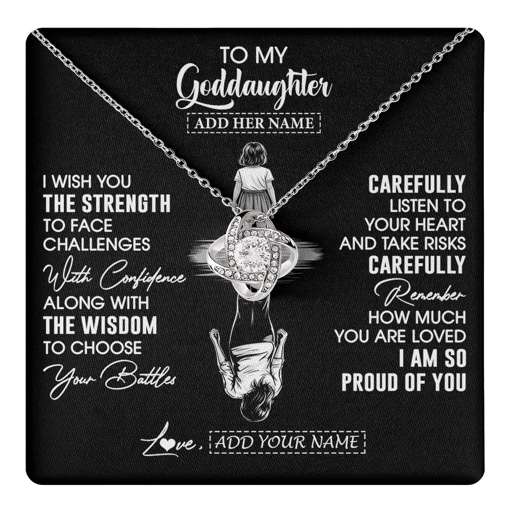Love Knot Necklace 14K White Gold Finish | 1 | Personalized To My Goddaughter Gifts Necklace From Godmother Uncle I Wish You The Strength Goddaughter Birthday Gifts Christmas Custom Gift Box Message Card | https://teecentury.
